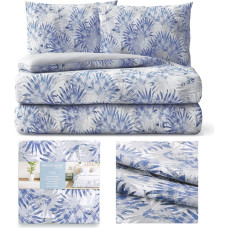 AVERI gultasveļa, zila, apdrukāts augu motīvs, tropu stilā, 200x220+80x80*2
