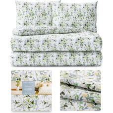 AVERI gultasveļa, zaļa krāsa, apdrukāts augu motīvs, klasisks stils, 200x220+80x80*2
