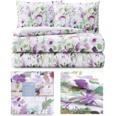 AVERI gultas veļa, violeta krāsa, apdrukāts ziedu motīvs, klasisks stils, 200x200+80x80*2