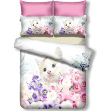 ANILOVE gultasveļa, rozā, apdrukāts dzīvnieka motīvs, 200x200+80x80*2