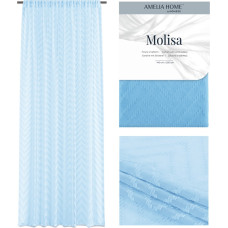 MOLISA aizkars, zilā krāsā, izšūts boho motīvs, voile lente, 140x270