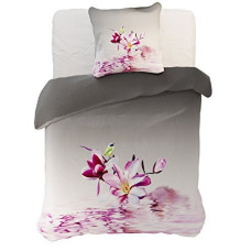DECO M gultasveļa, pelēka krāsa, apdrukāts ziedu motīvs, 200x200+80x80*2