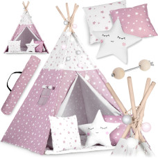 Nukido Teepee telts bērniem ar gaismām - rozā ar zvaigznēm
