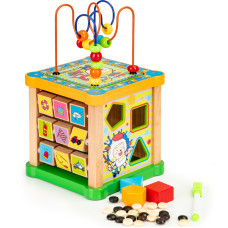 Bērnu attīstošā rotaļlieta - kubs ar pulksteni un citām aktivitātēm