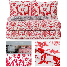 SNUGGY gultas veļa, sarkana, apdrukāta Ziemassvētku motīvs, 200x220+80x80*2