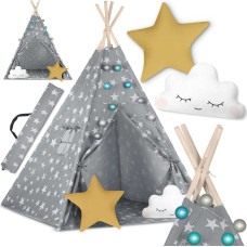 Nukido Teepee telts bērniem ar gaismām - pelēka ar zvaigznēm